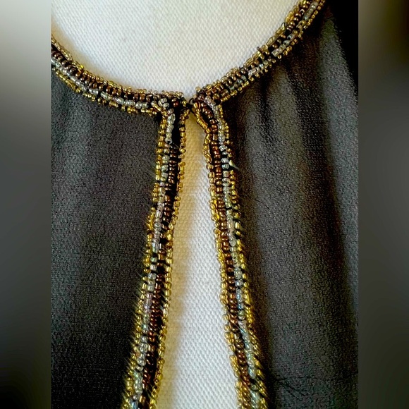 Sheer beaded crochet ladies top vintage small/medium black with floral crochet - Picture 12 of 16